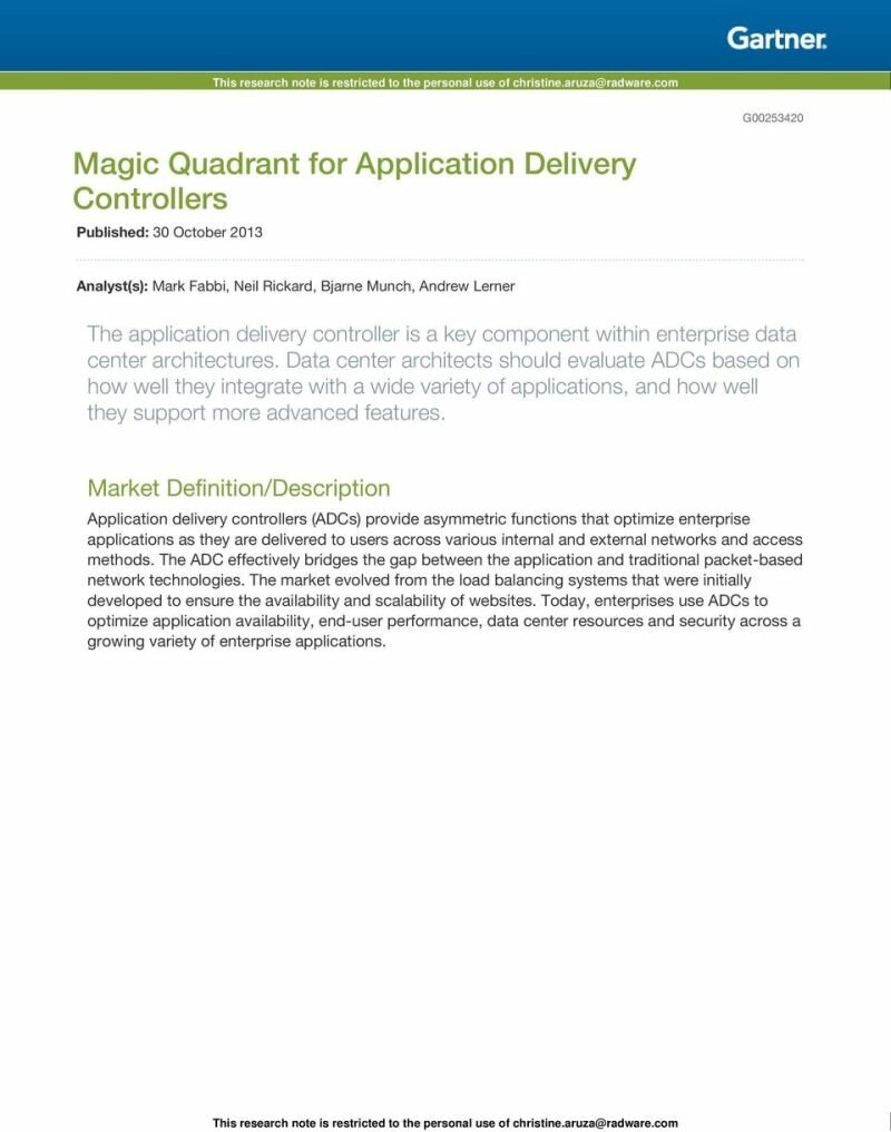 Application Delivery Controllers Magic Quadrant