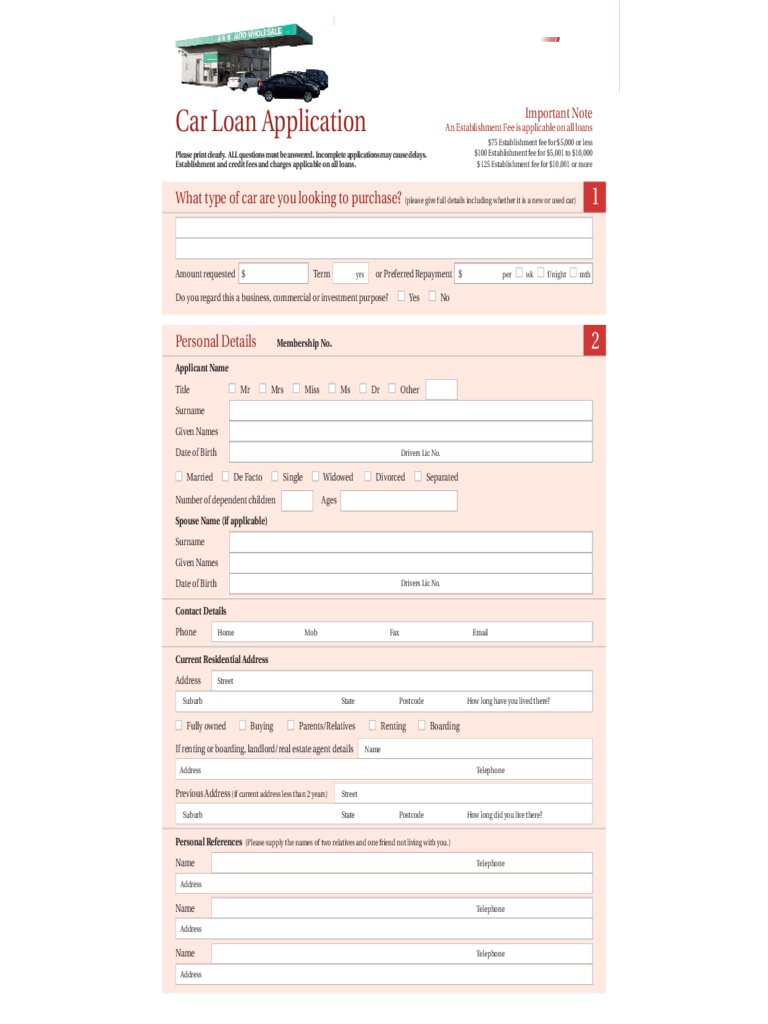 Car Loan Application Form Pdf